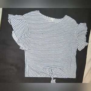 Striped Blue and White Tie-Front Top